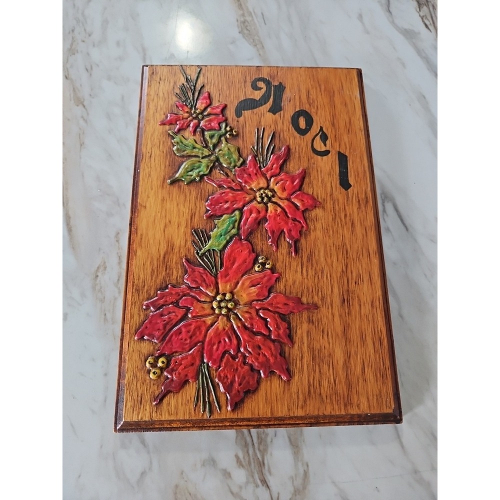 Viblntage Wood Embossed Christmas Sign Noel Poinsetta Holidays Decor 11x7